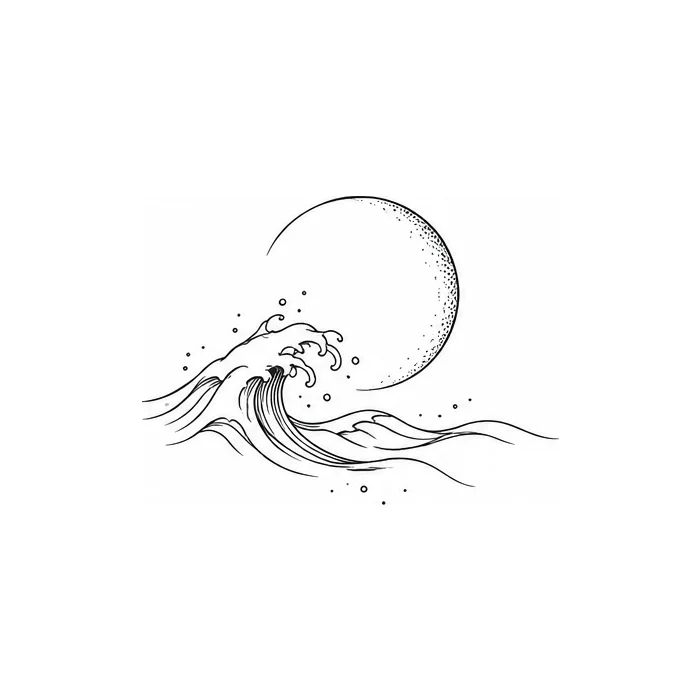 Moon over Wave, fine line flash design