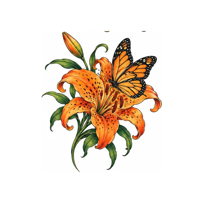 Tiger Lily and Butterfly, colour illustrative flash design